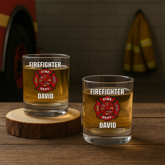 Personalized Firefighter Decanter With Whiskey Glasses Set, First Responder Gift, Firefighter Maltese Cross Decanter, Fireman Gift TNN021