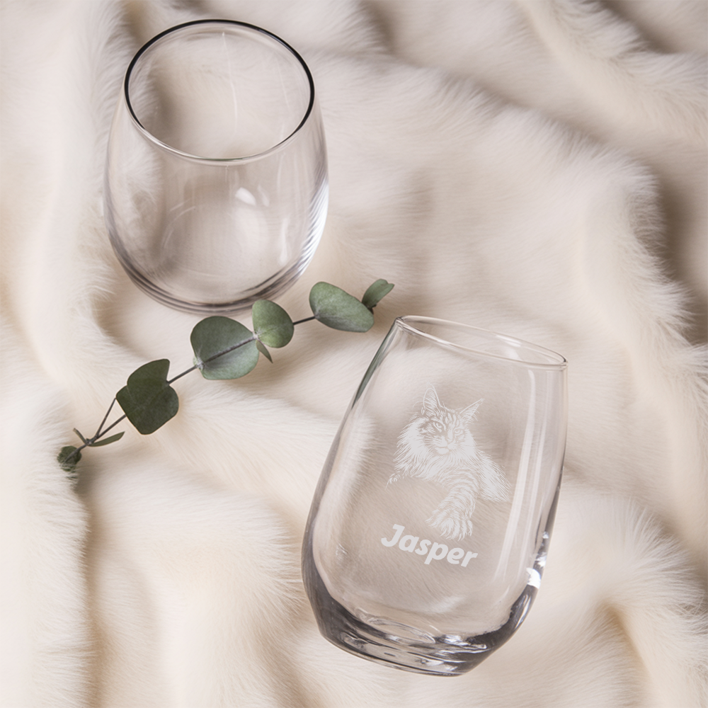 Custom Photo Cat Stemless Wine Glass | Personalized Cat Photo | Gift for Cat Owners TNNGL09
