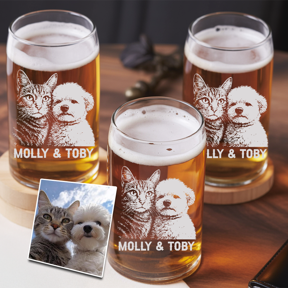 Custom Photo Dog And Cat Beer Can Glass | Personalized Gift for Pet Owners | Gift For Pet Lover TNNGL05