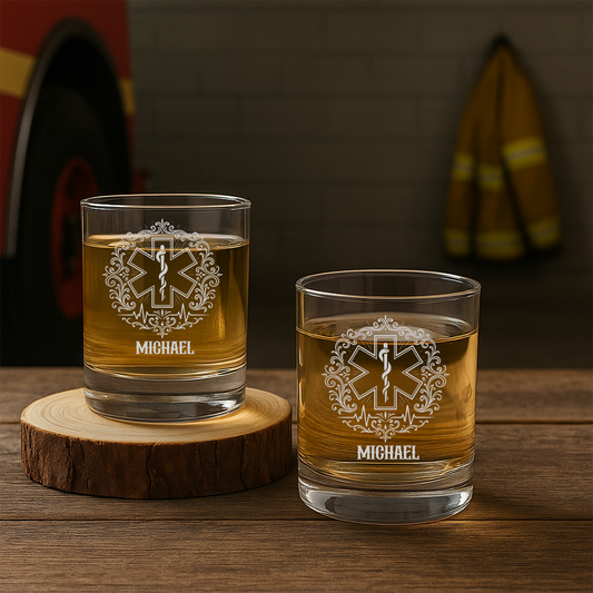 Personalized Firefighter Decanter With Whiskey Glasses Set, First Responder Gift, Firefighter Maltese Cross Decanter, Fireman Gift TNN018