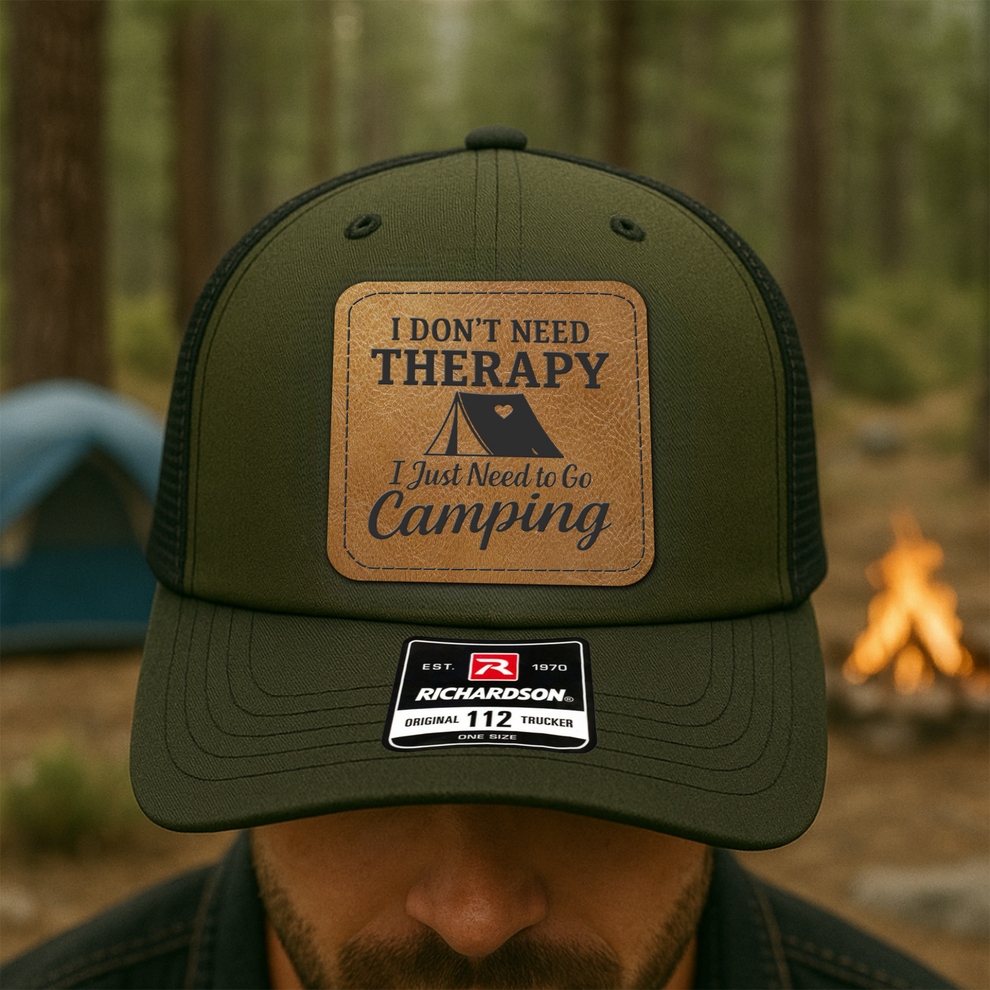 Personalized Camping Hat – Custom Leather Patch Trucker Cap VHA163