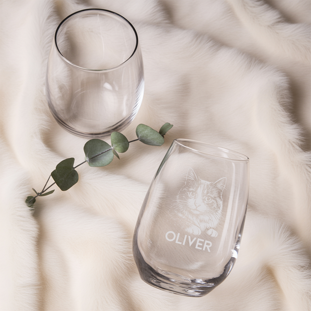 Custom Photo Cat Stemless Wine Glass | Cat Photo Stemless Wine Glass | Cat Lover Gift TNNGL10