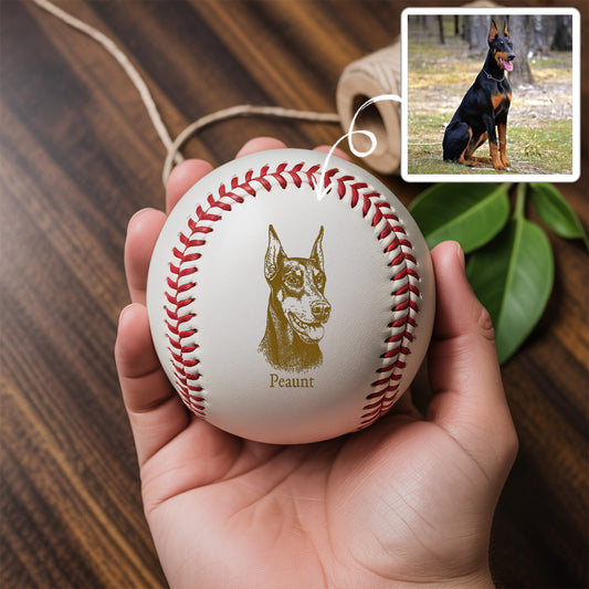 Custom Dog Photo Baseball Gift, Engraved Pet Portrait Photo Baseball Ball, Dog Memorial Keepsake TNBA036