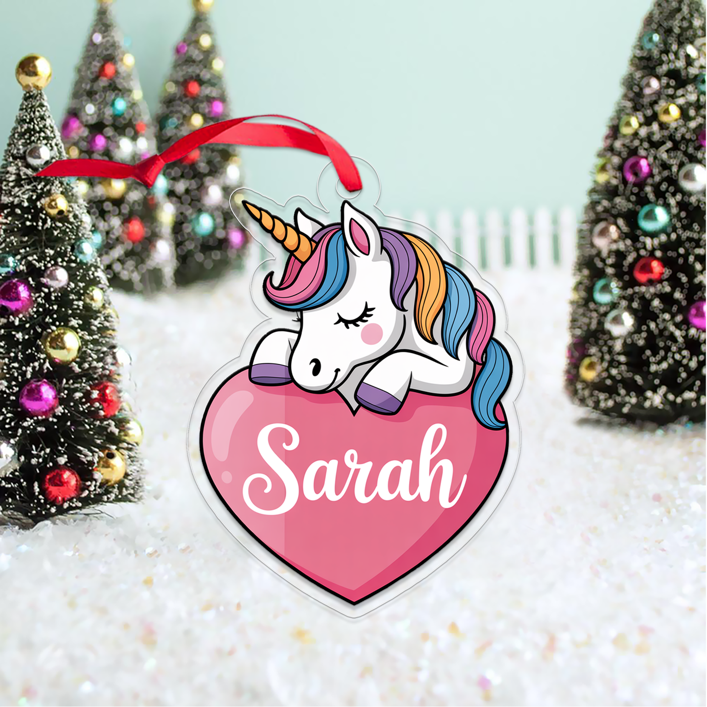 Personalized Cute Unicorn In Heart Ornament, Little Princess Ornament Gift For Girls, Christmas Decor, Unicorn Lover Gift