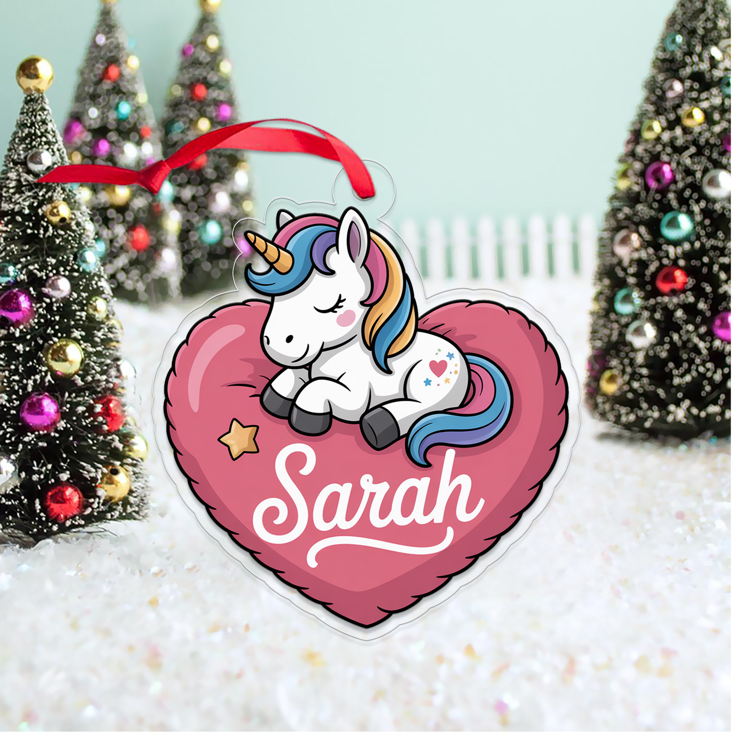 Personalized Cute Unicorn With Heart Ornament, Little Princess Ornament Gift For Girls, Christmas Decor, Unicorn Lover Gift
