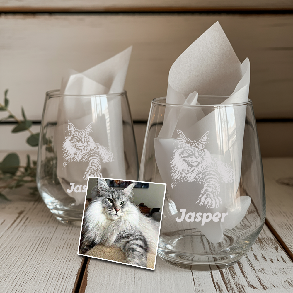 Custom Photo Cat Stemless Wine Glass | Personalized Cat Photo | Gift for Cat Owners TNNGL09