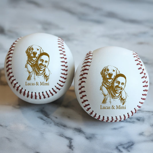 Custom Dog Photo Baseball Gift, Engraved Pet Portrait Photo Baseball Ball, Dog Memorial Keepsake TNBA035