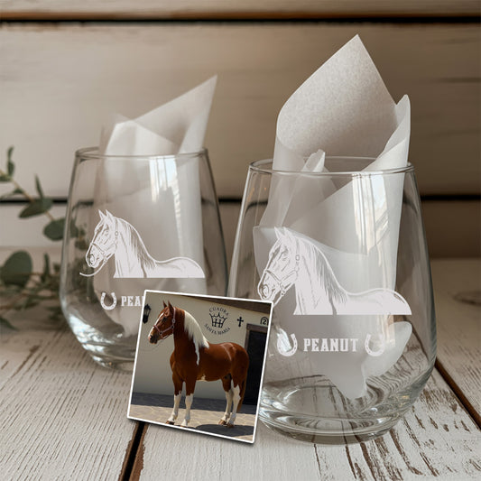 Custom Photo Horse Stemless Wine Glass | Personalized Pet Photo Stemless Wine Glass | Gift For Pet Owners TNNGL51