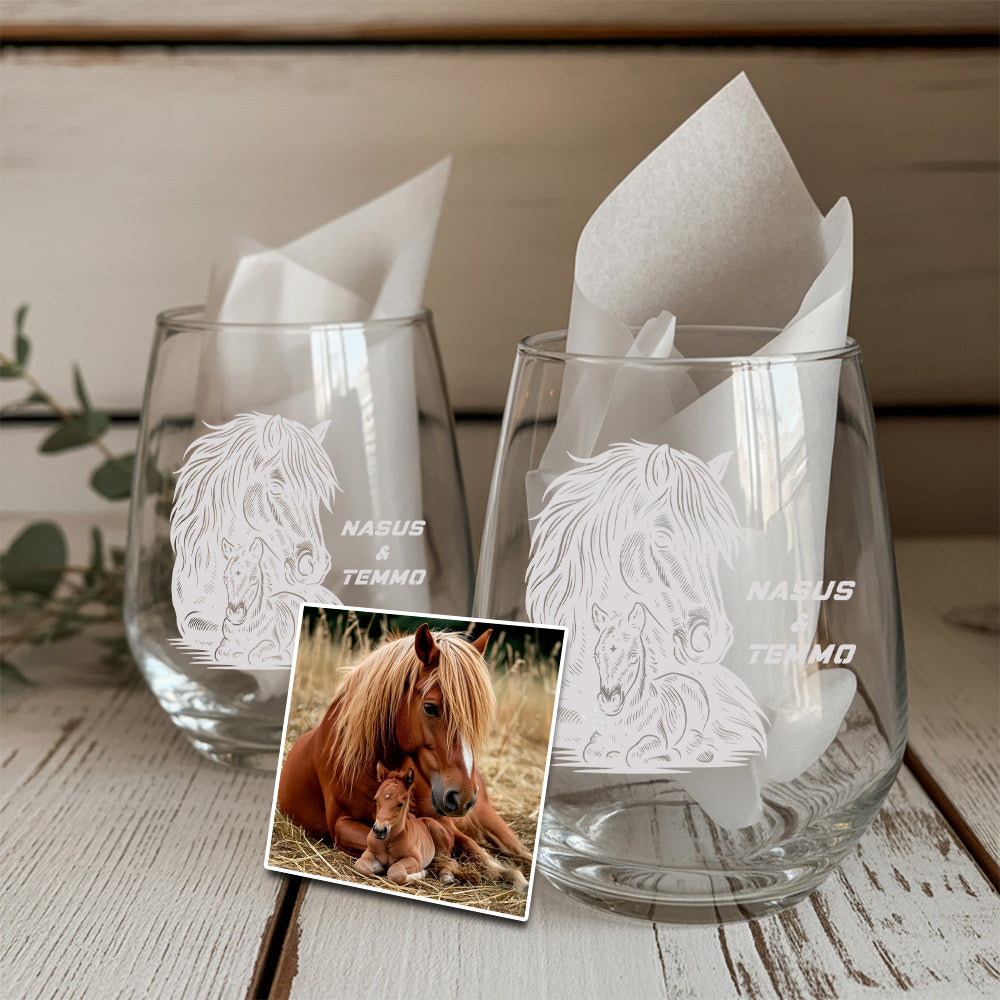 Custom Photo Horse Stemless Wine Glass | Personalized Pet Photo Stemless Wine Glass | Gift For Pet Owners TNNGL53