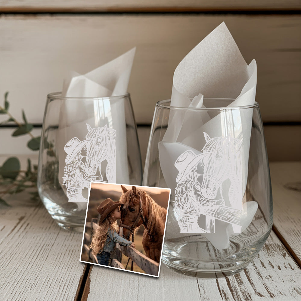Custom Photo Horse Stemless Wine Glass | Personalized Pet Photo Stemless Wine Glass | Gift For Pet Owners TNNGL55