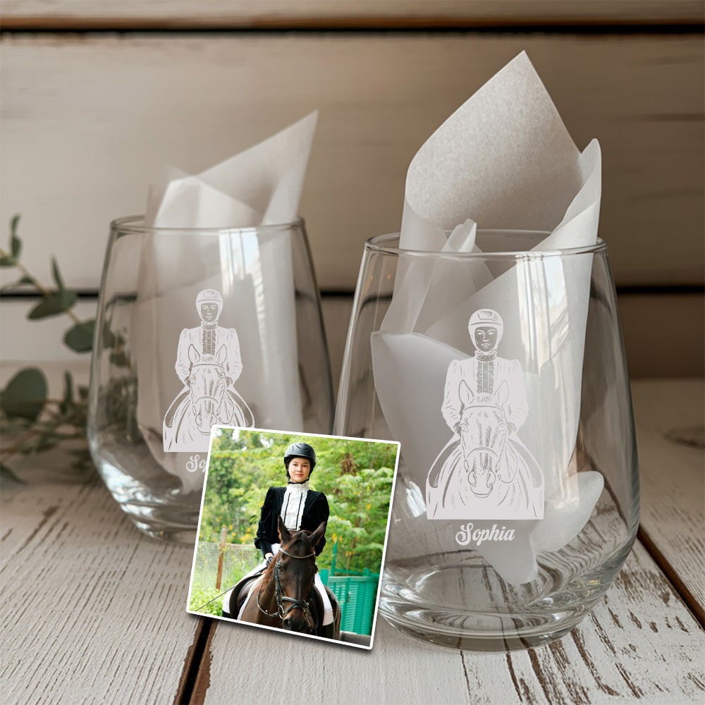 Custom Photo Horse Stemless Wine Glass | Personalized Pet Photo Stemless Wine Glass | Gift For Pet Owners TNNGL49