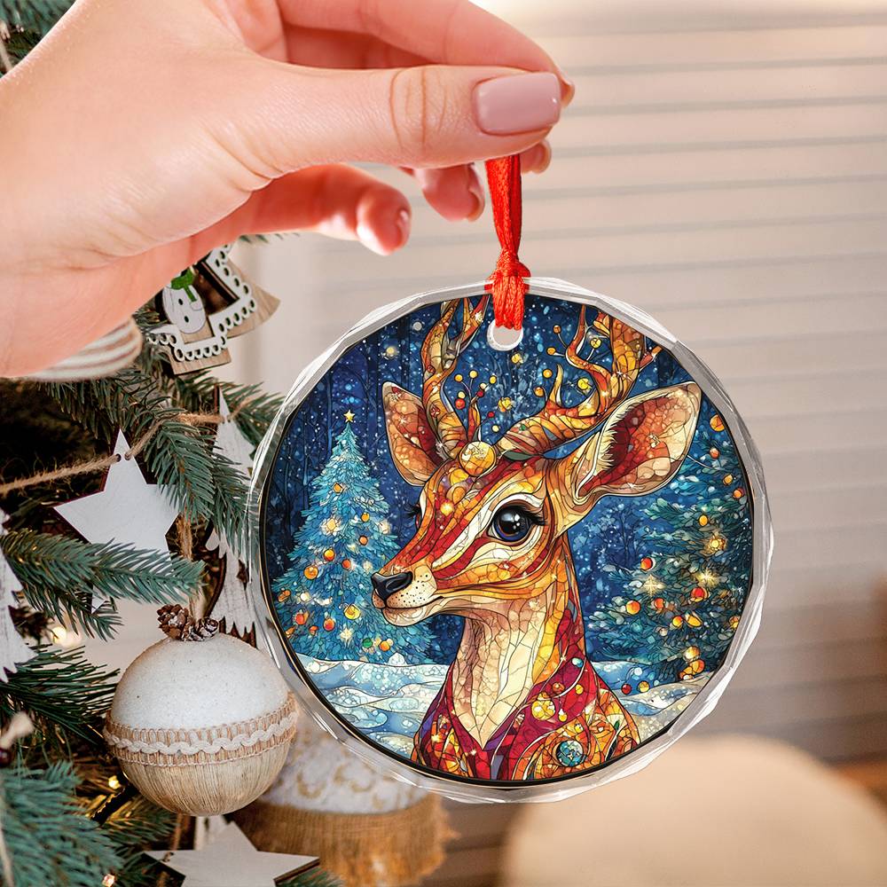 Beautiful Antelope Christmas Night Design 3 Glass Ornament