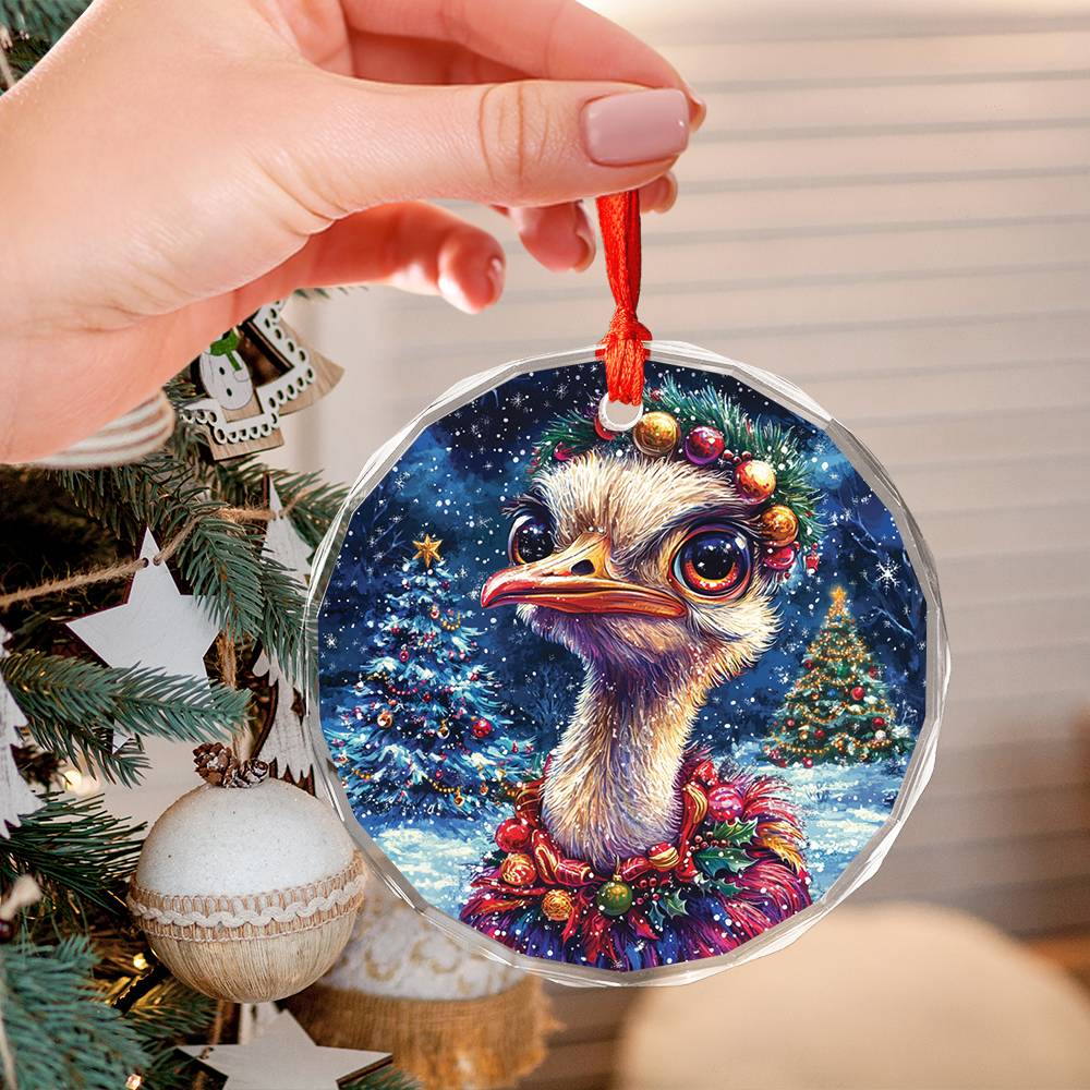 Beautiful Ostrich Christmas Night Design 4 Glass Ornament