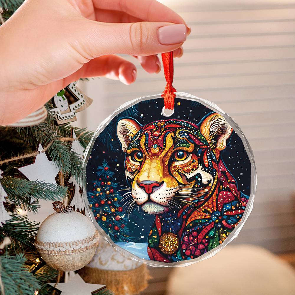 Beautiful Jaguar Christmas Night Design 1 Glass Ornament