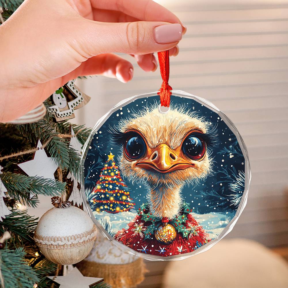 Beautiful Ostrich Christmas Night Design 1 Glass Ornament