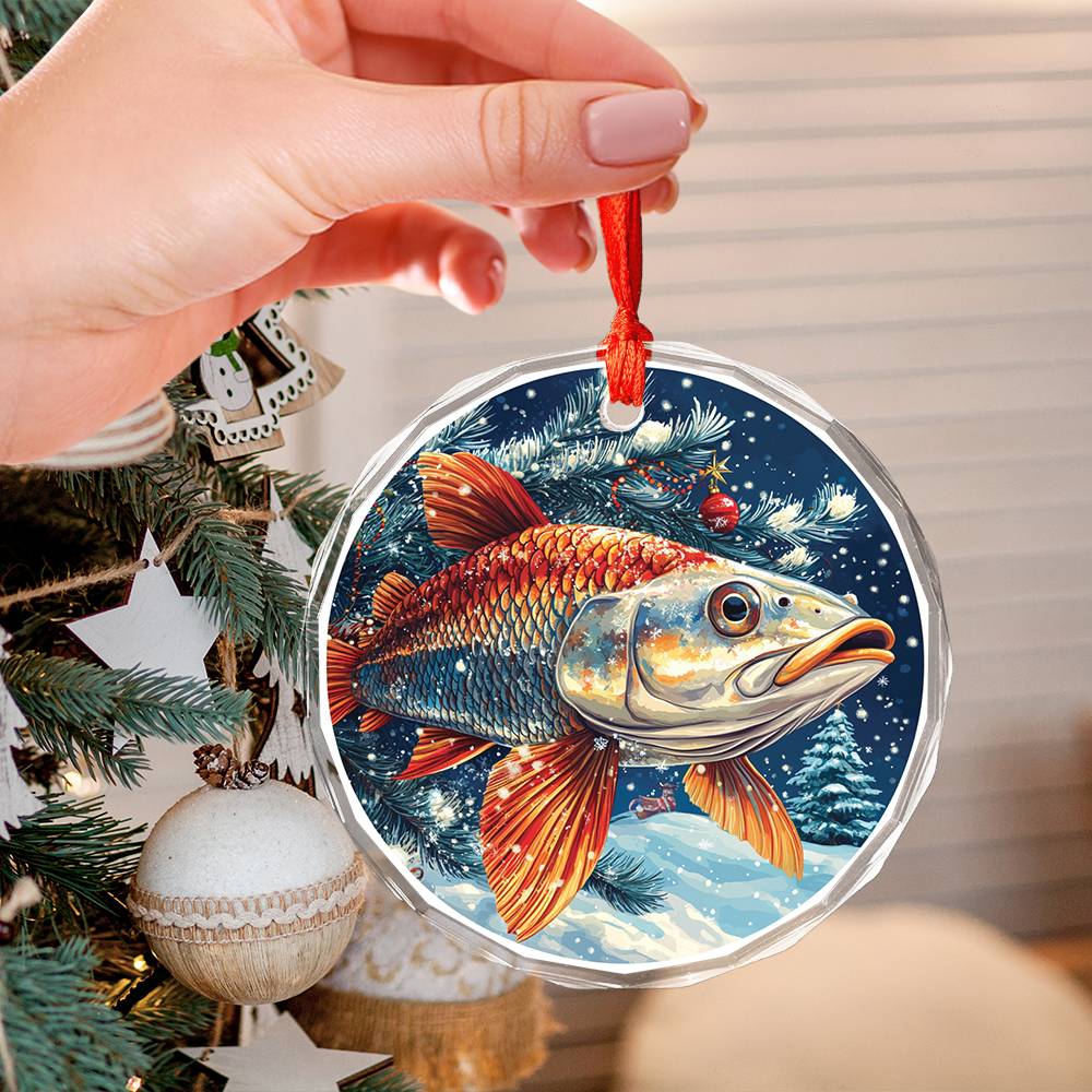 Beautiful Angus Tarpon Fish Christmas Night Design 1 Glass Ornament