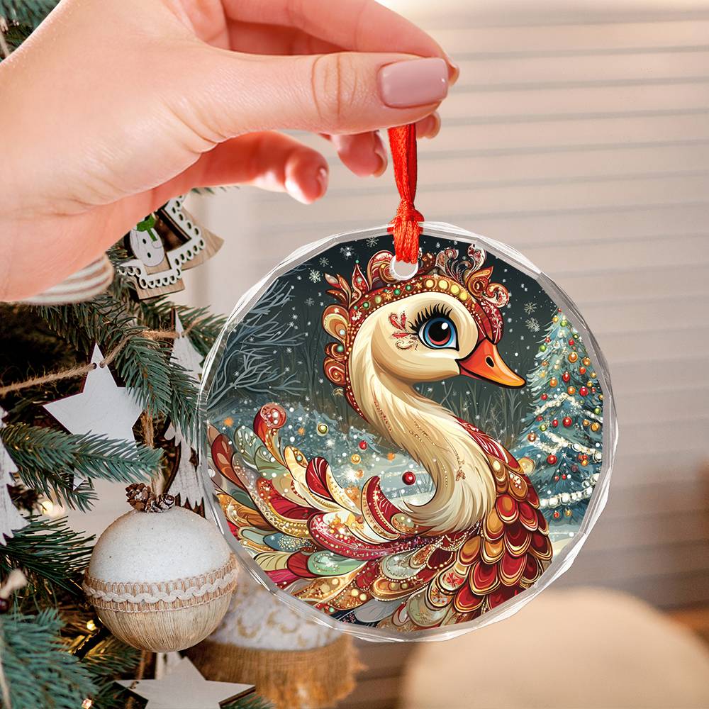 Beautiful Swan Christmas Night Design 1 Glass Ornament