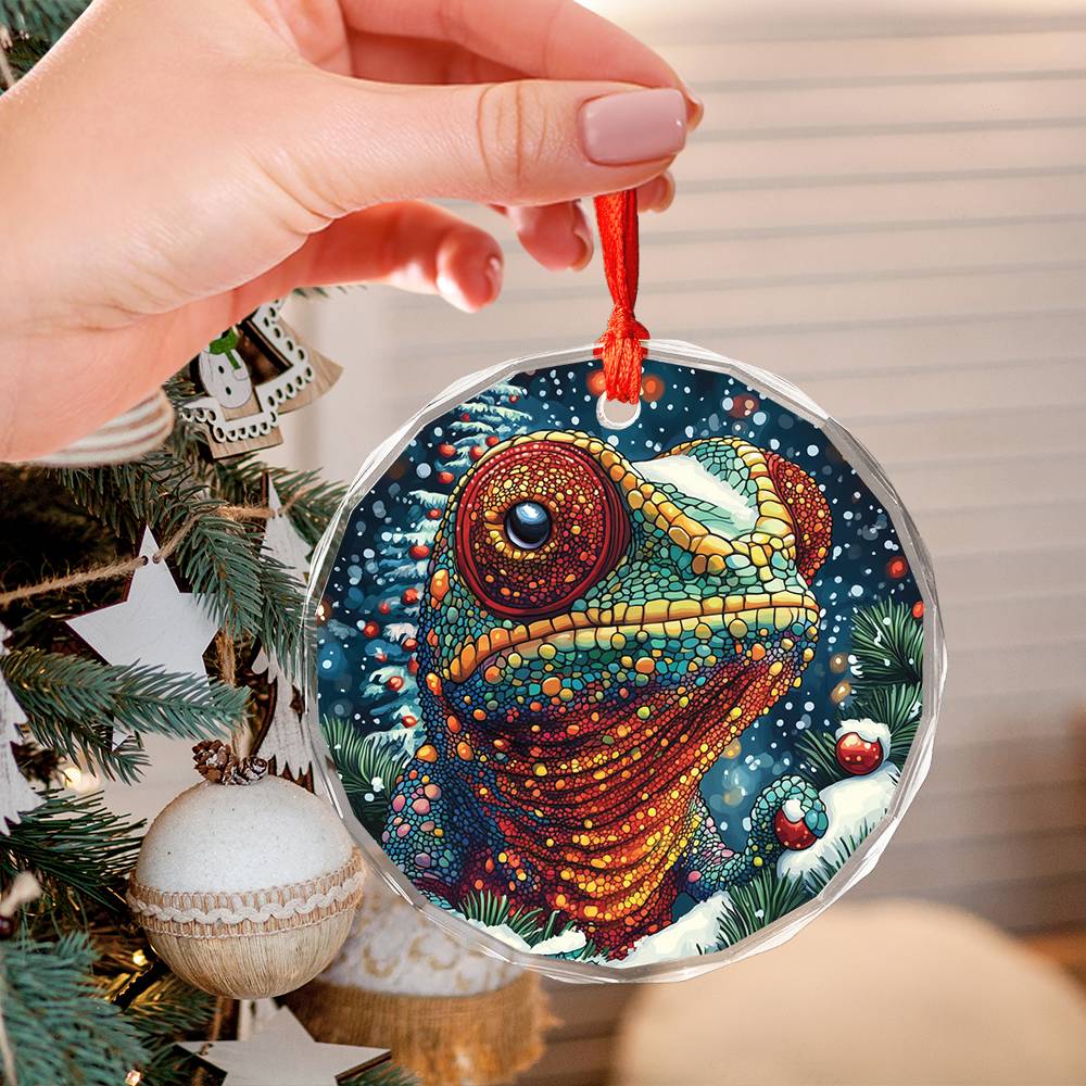Beautiful Angus Chameleon Christmas Night Design 4 Glass Ornament