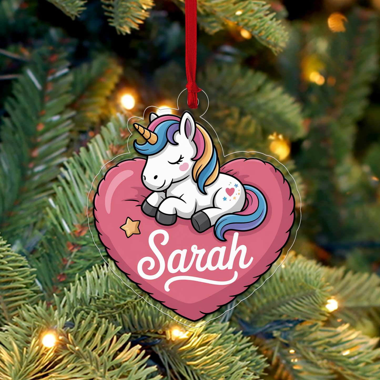 Personalized Cute Unicorn With Heart Ornament, Little Princess Ornament Gift For Girls, Christmas Decor, Unicorn Lover Gift