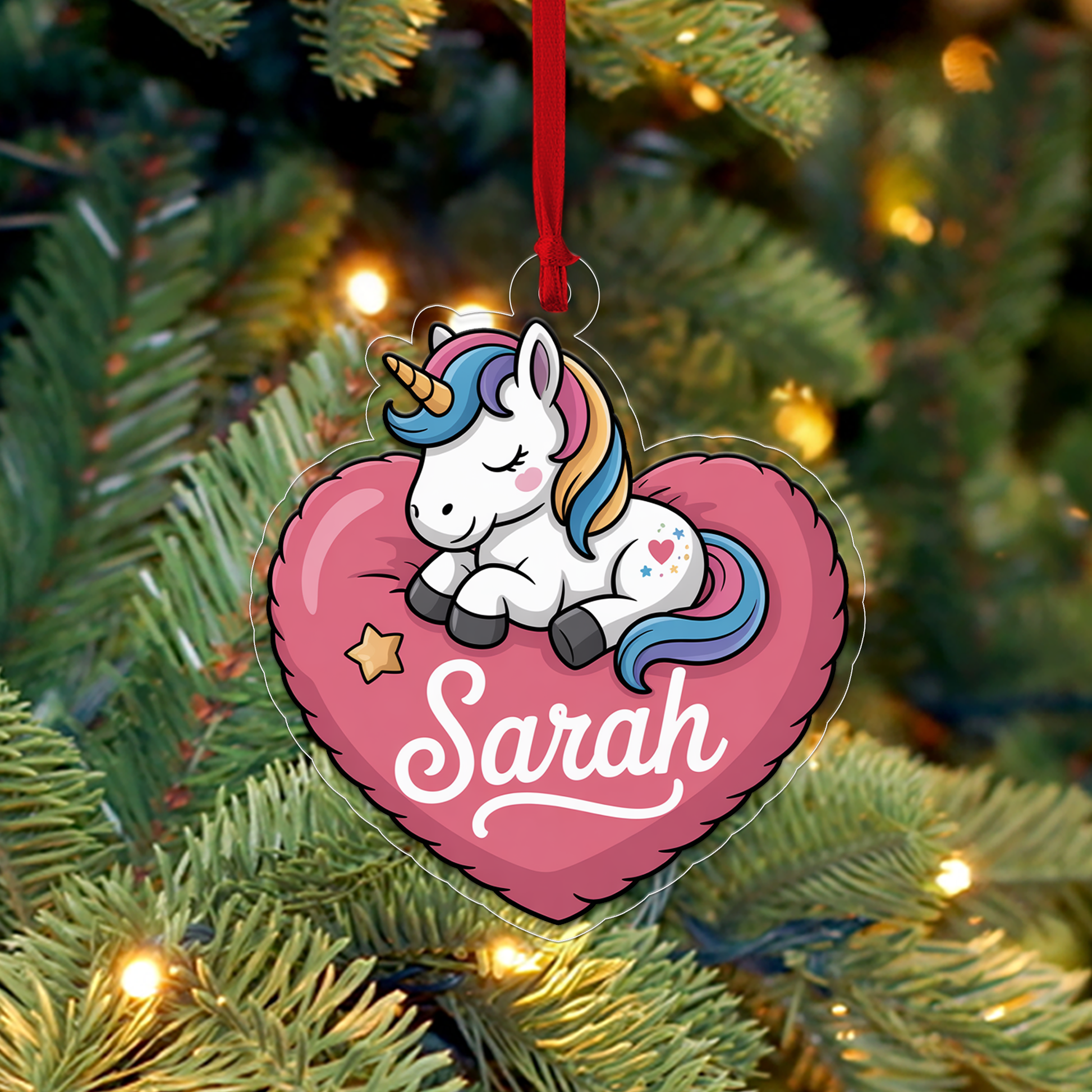 Personalized Cute Unicorn With Heart Ornament, Little Princess Ornament Gift For Girls, Christmas Decor, Unicorn Lover Gift