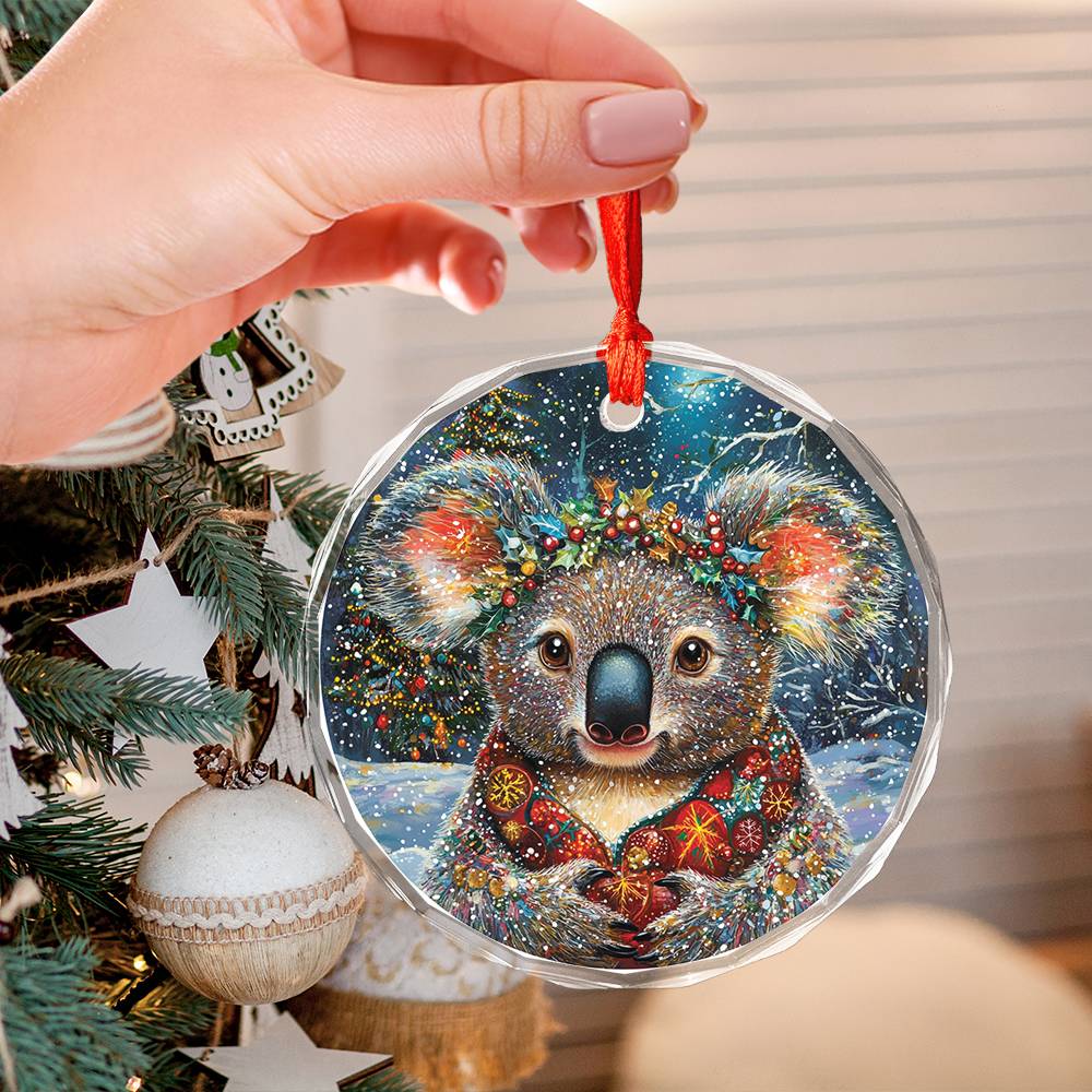 Beautiful Angus Koala Christmas Night Design 1 Glass Ornament