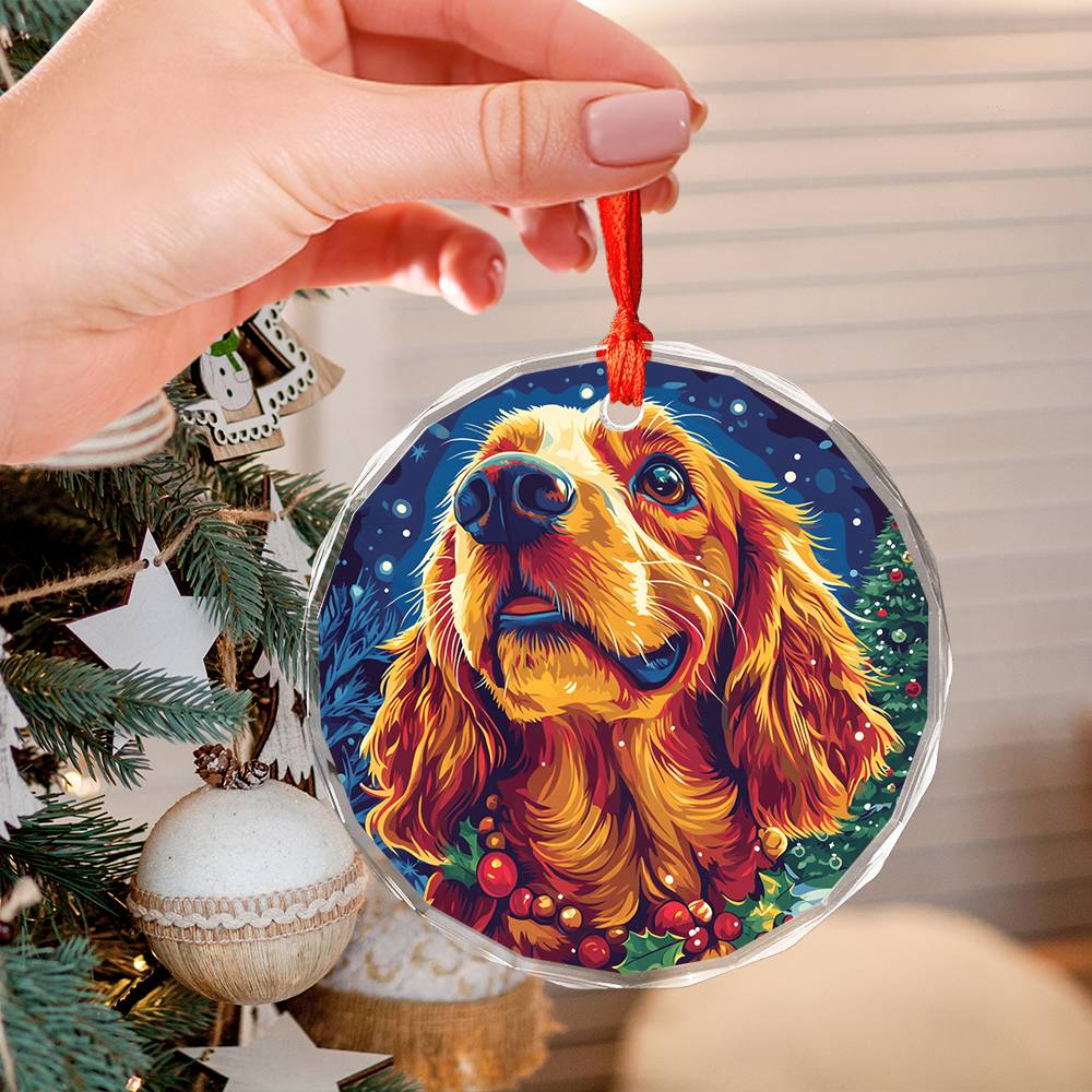 Beautiful Cocker Spaniel Dog Christmas Night Design 2 Glass Ornament