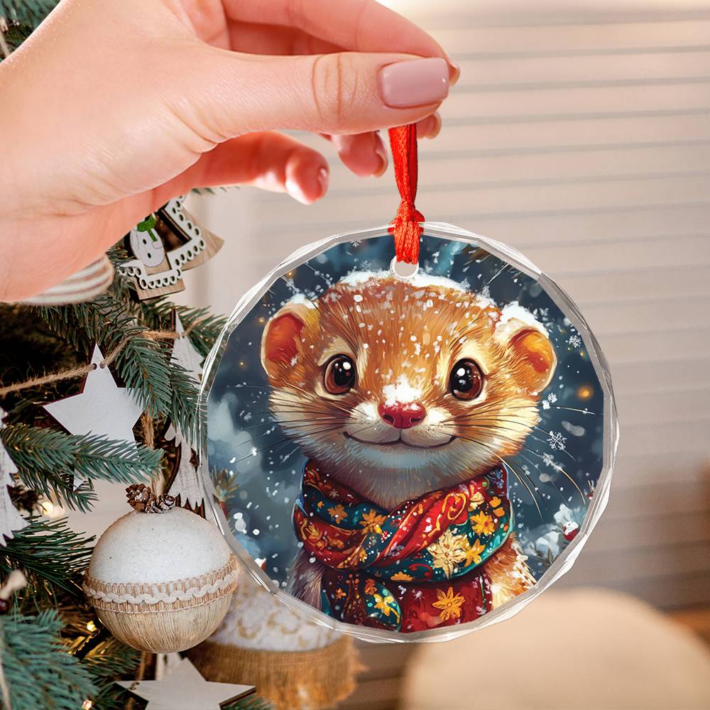 Beautiful Angus Weasel Christmas Night Design 2 Glass Ornament