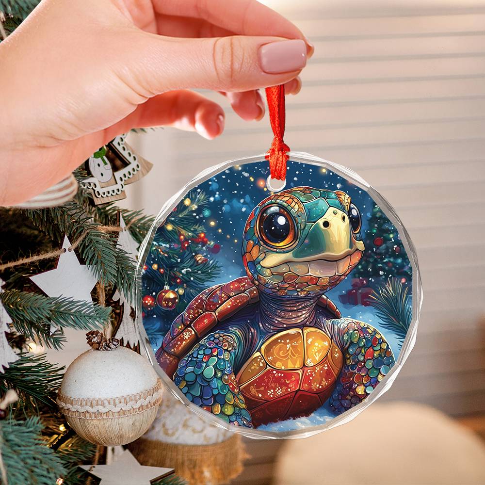 Beautiful Angus Turtle Christmas Night Design 2 Glass Ornament