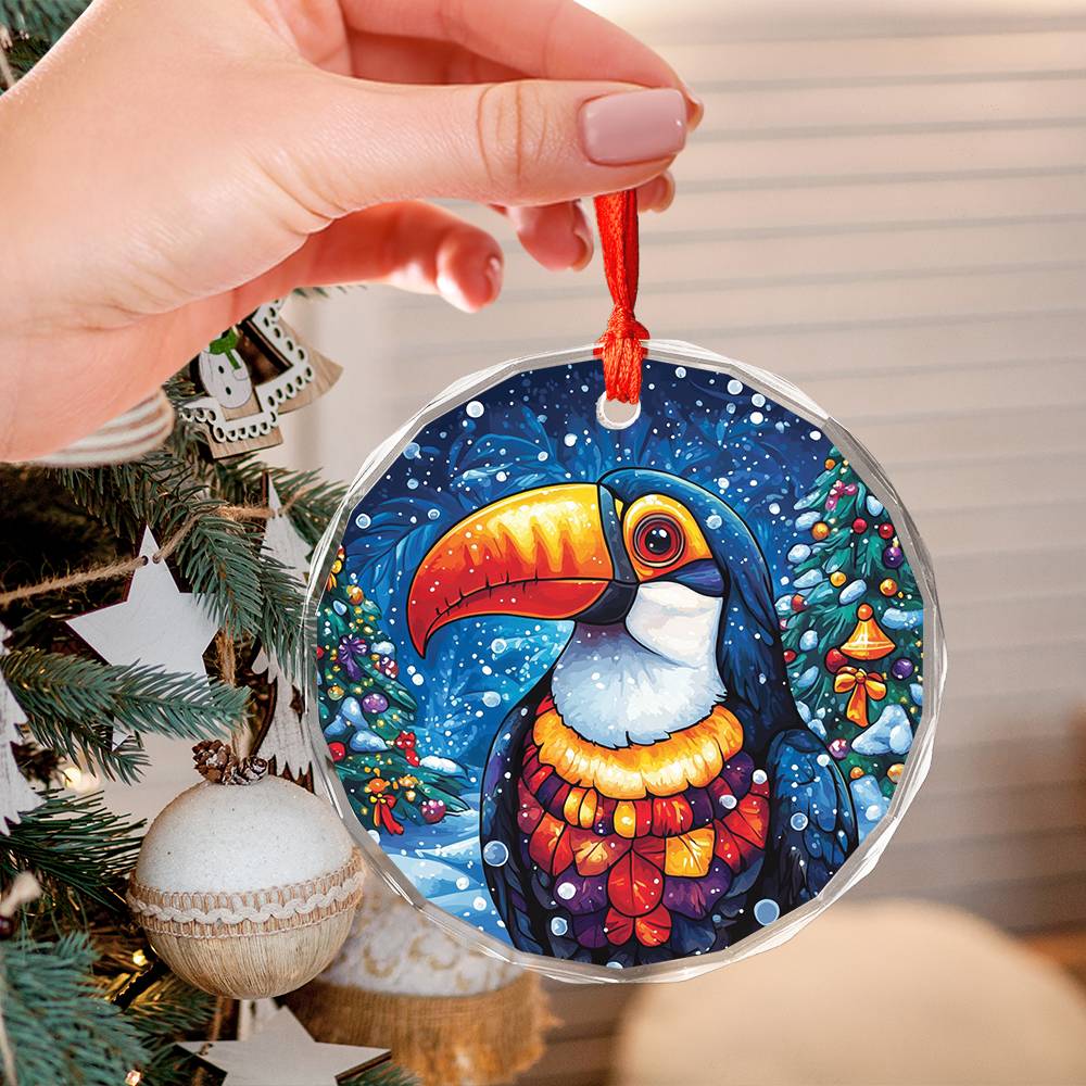 Beautiful Toucan Christmas Night Design 3 Glass Ornament