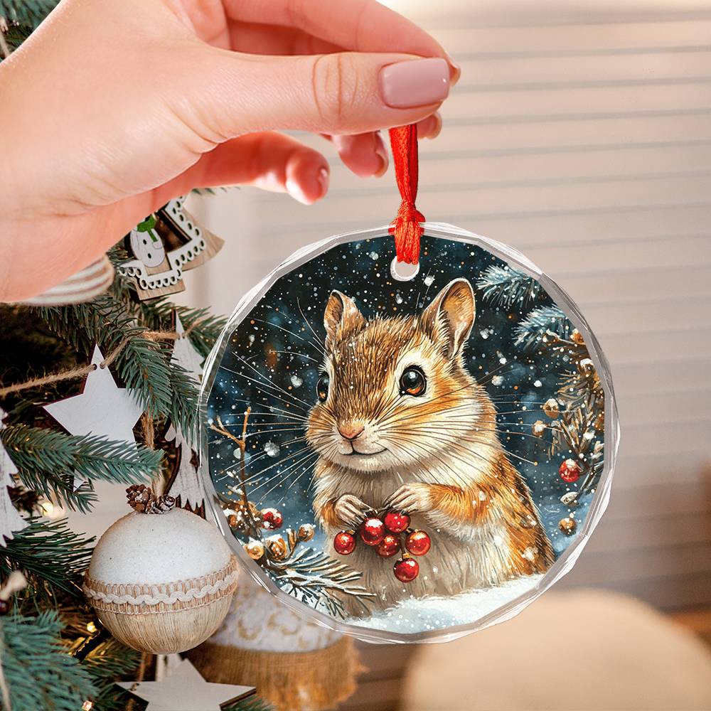 Beautiful Gerbil Christmas Night Design 3 Glass Ornament