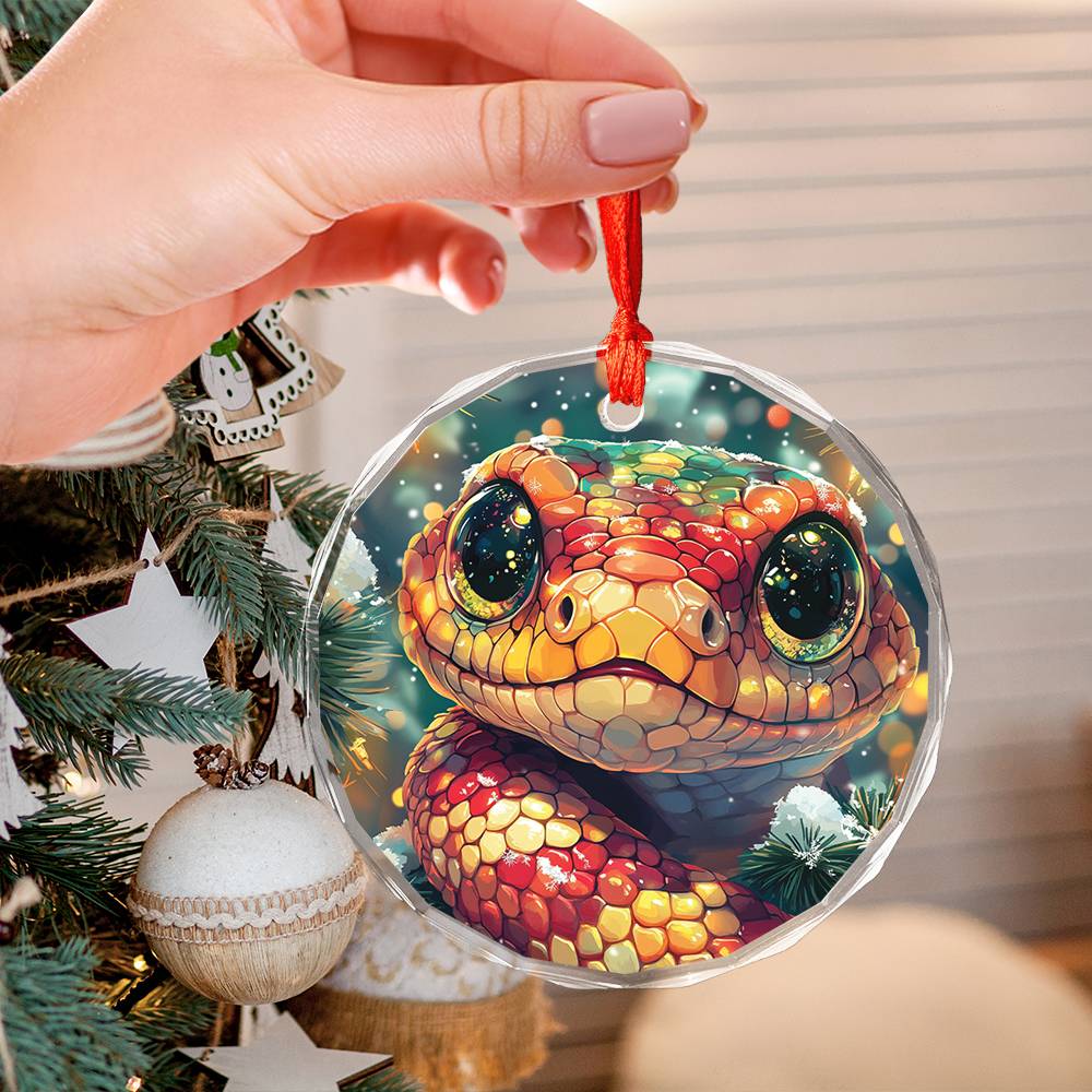Beautiful Angus Snake Christmas Night Design 3 Glass Ornament