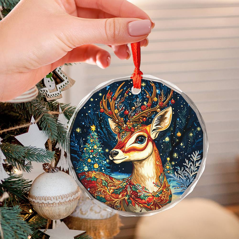 Beautiful Antelope Christmas Night Design 2 Glass Ornament