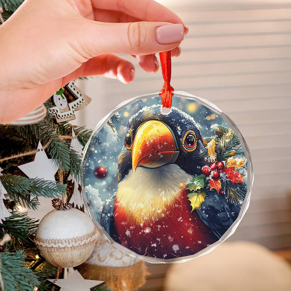 Beautiful Toucan Christmas Night Design 1 Glass Ornament