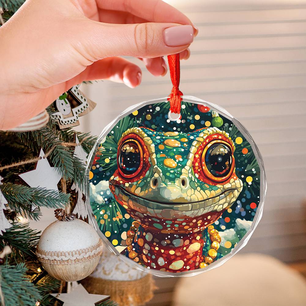 Beautiful Angus Lizard Christmas Night Design 3 Glass Ornament