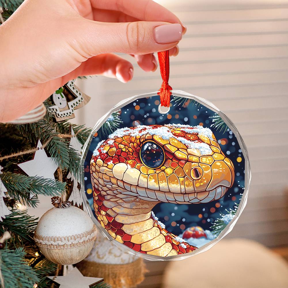 Beautiful Angus Snake Christmas Night Design 4 Glass Ornament