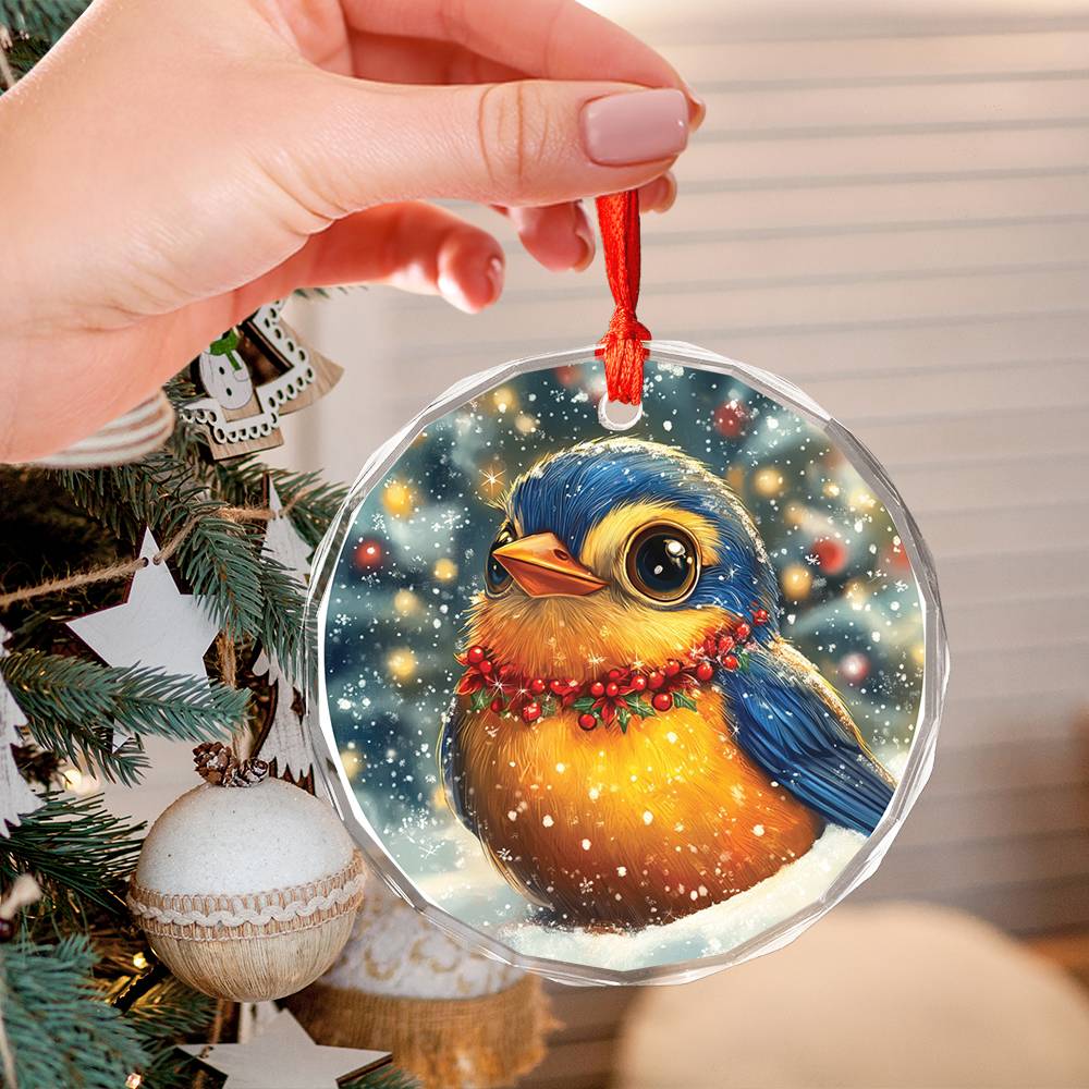 Beautiful Songbird Christmas Night Design 1 Glass Ornament