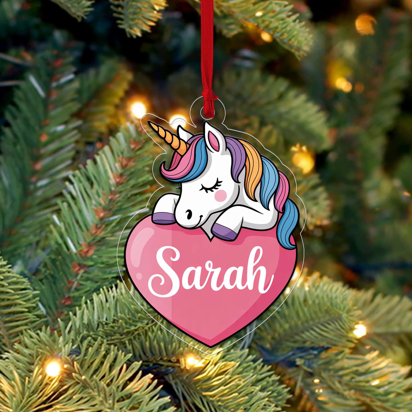 Personalized Cute Unicorn In Heart Ornament, Little Princess Ornament Gift For Girls, Christmas Decor, Unicorn Lover Gift