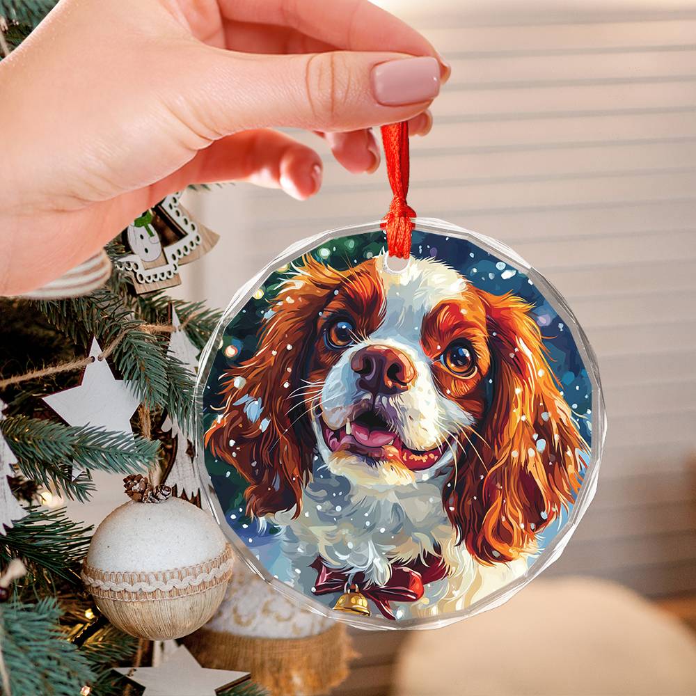 Beautiful Angus Cavalier King Charles Spaniel Dog Christmas Night Design 1 Glass Ornament