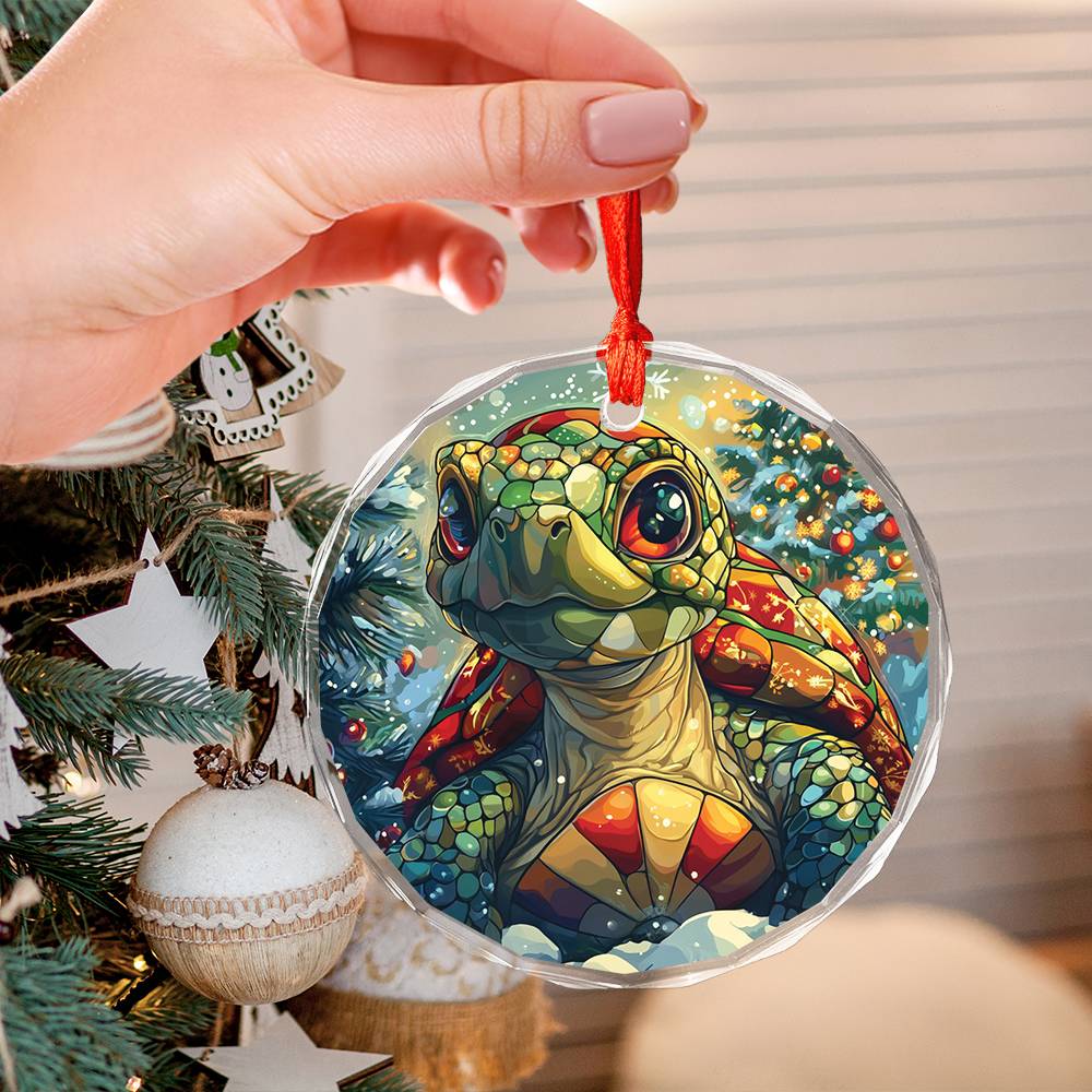 Beautiful Tortoise Christmas Night Design 4 Glass Ornament
