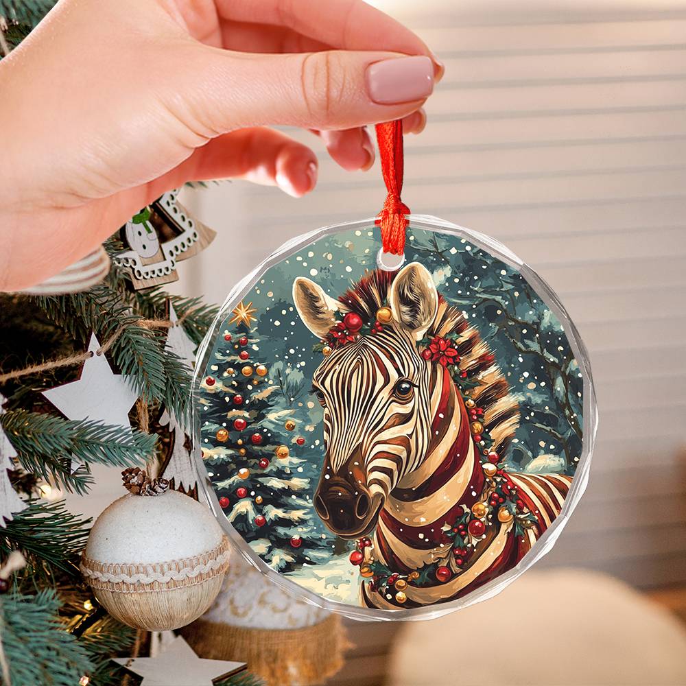 Beautiful Zebra Christmas Night Design 4 Glass Ornament