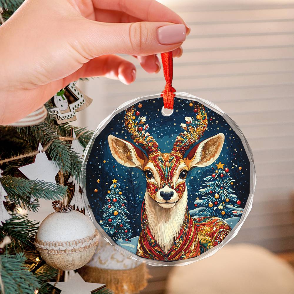 Beautiful Antelope Christmas Night Design 1 Glass Ornament