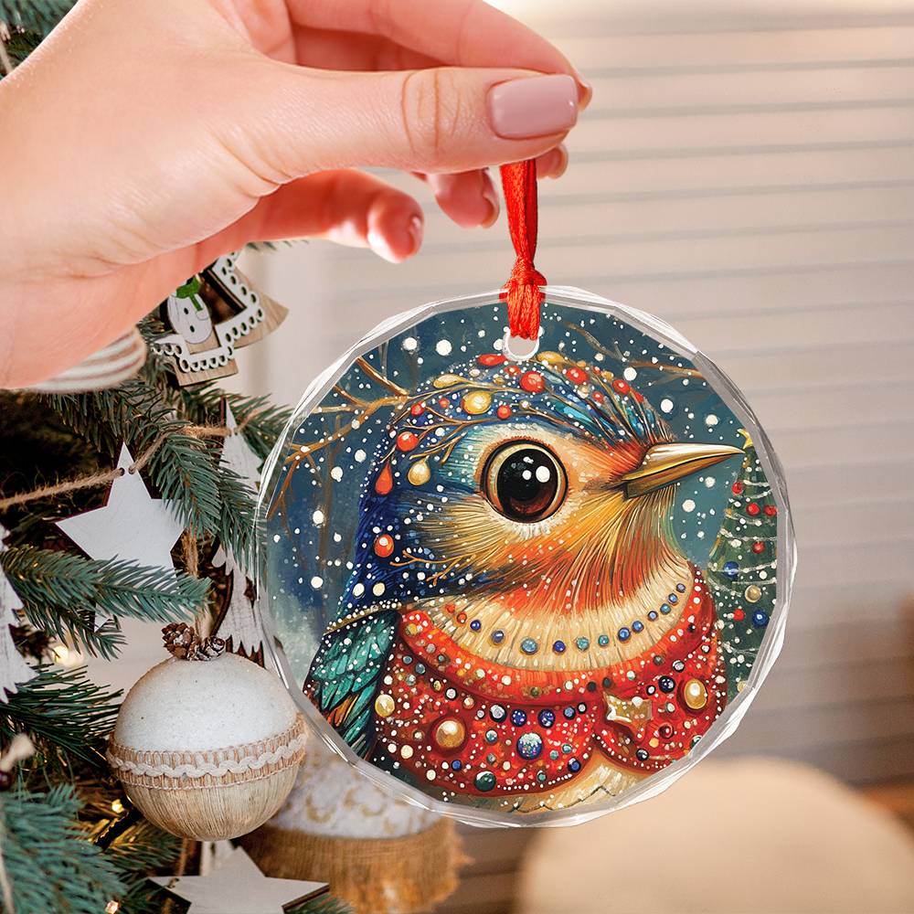 Beautiful Thrush Christmas Night Design 3 Glass Ornament