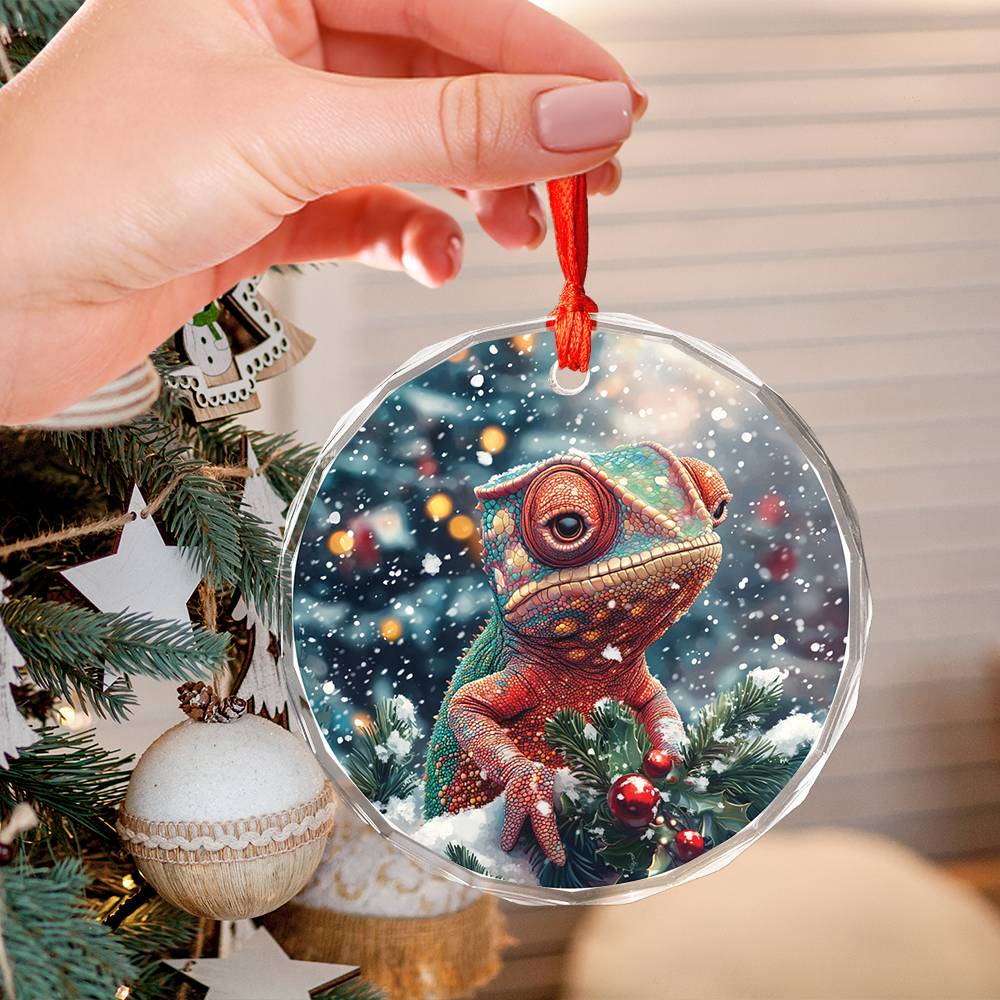 Beautiful Angus Chameleon Christmas Night Design 1 Glass Ornament