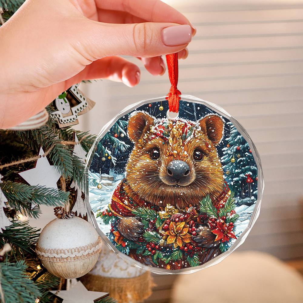Beautiful Angus Wombat Christmas Night Design 1 Glass Ornament
