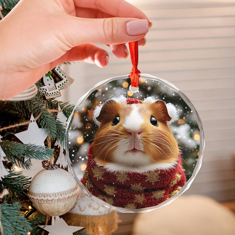 Beautiful Guinea Pig Christmas Night Design 3 Glass Ornament
