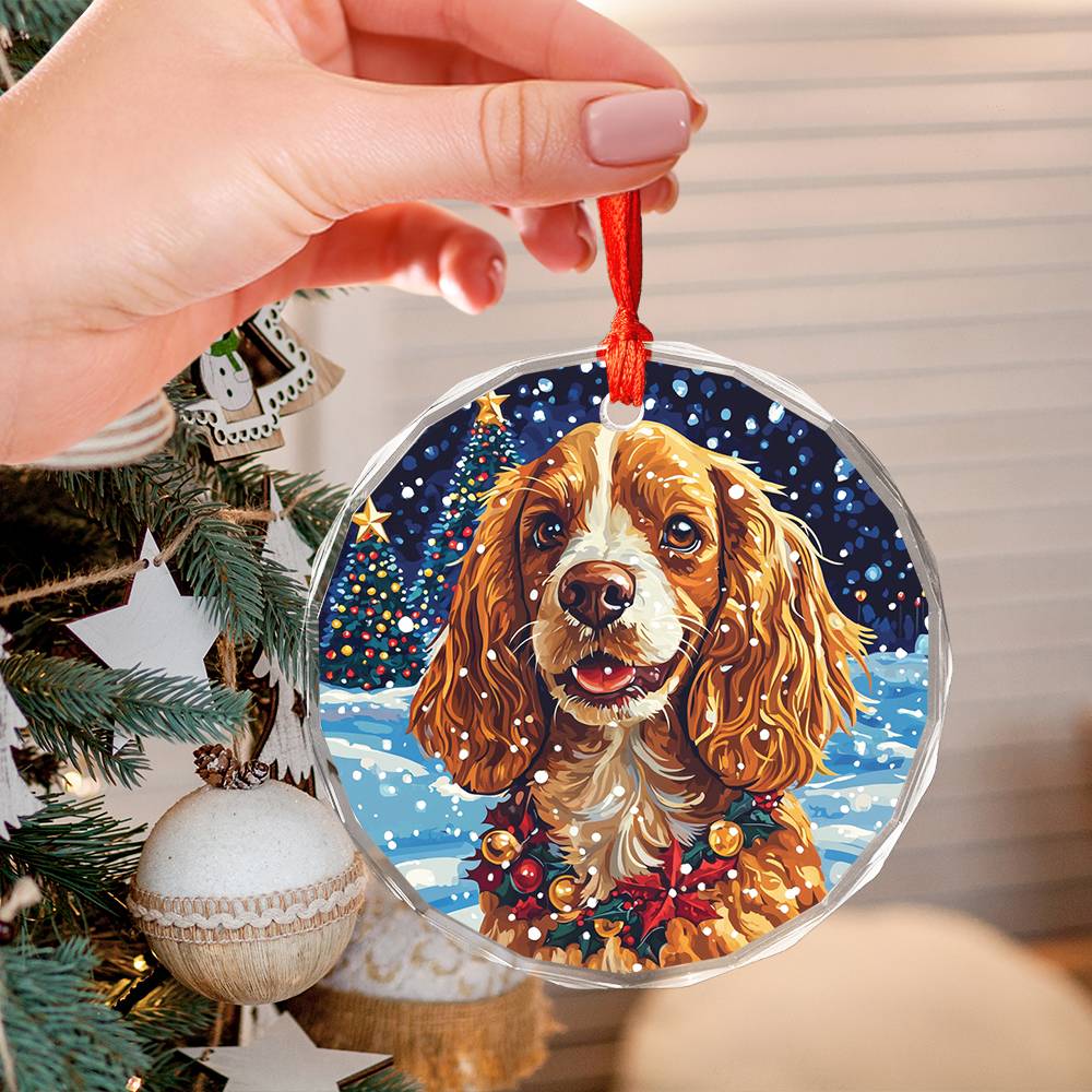 Beautiful Cocker Spaniel Dog Christmas Night Design 4 Glass Ornament