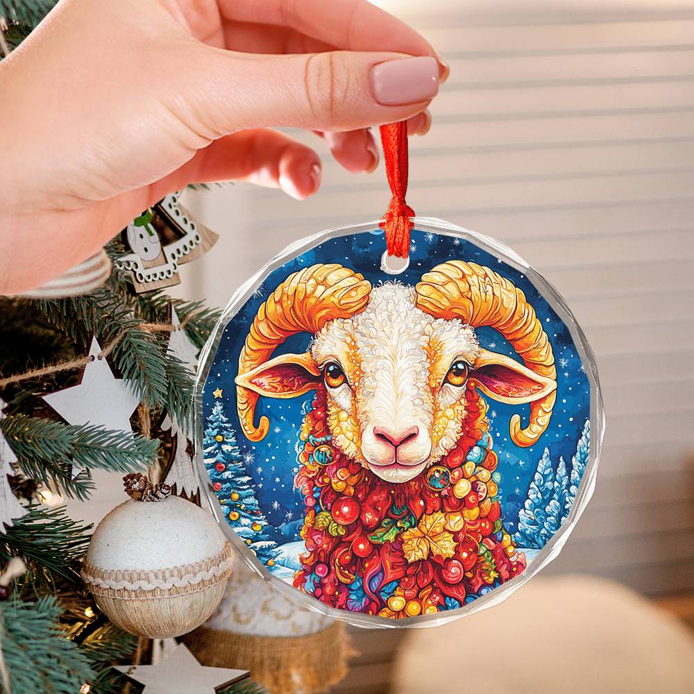 Beautiful Sheep Christmas Night Design 1 Glass Ornament