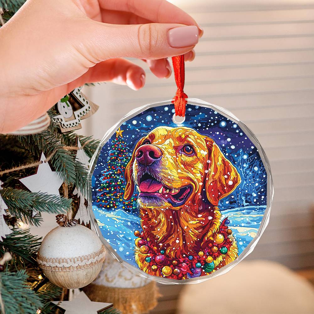 Beautiful Angus  Labrador Retriever Dog Christmas Night Design 4 Glass Ornament