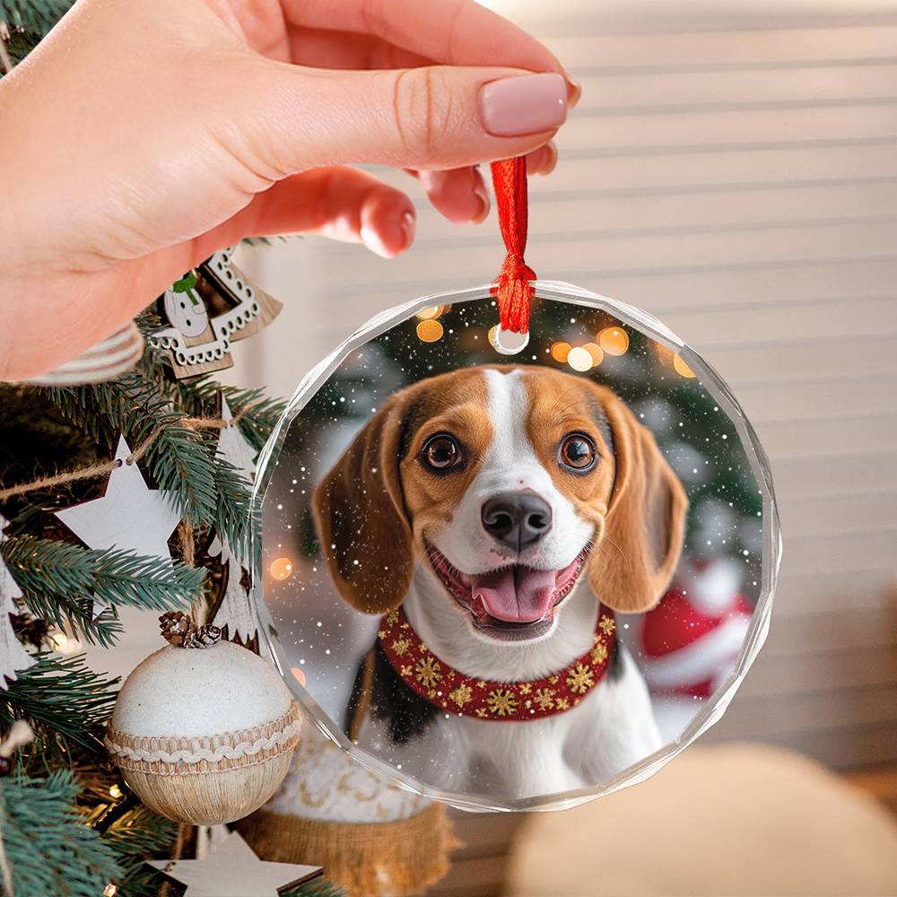Beautiful Angus Beagle Dog Christmas Night Design 1 Glass Ornament