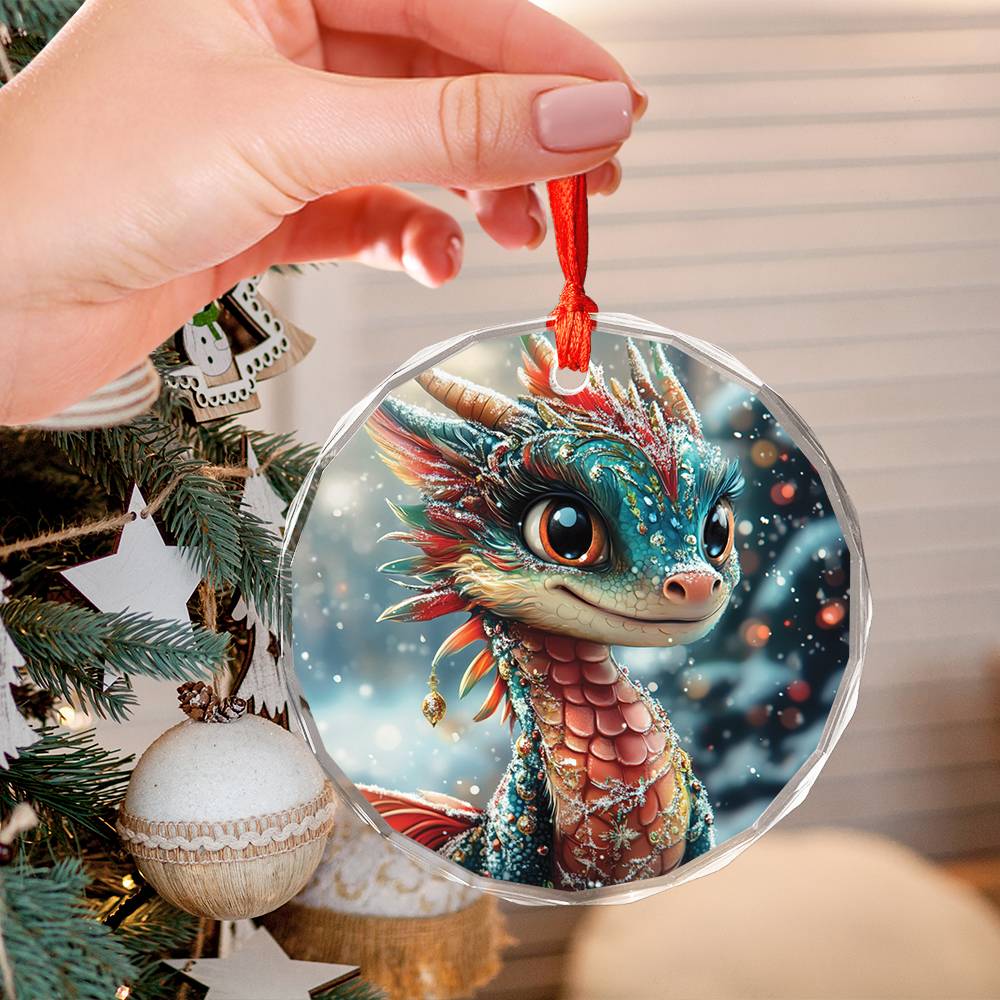 Beautiful Angus Dragon Christmas Night Design 2 Glass Ornament
